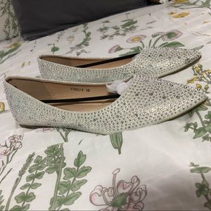 Mila Lady Crystal Rhinestone Flats - White